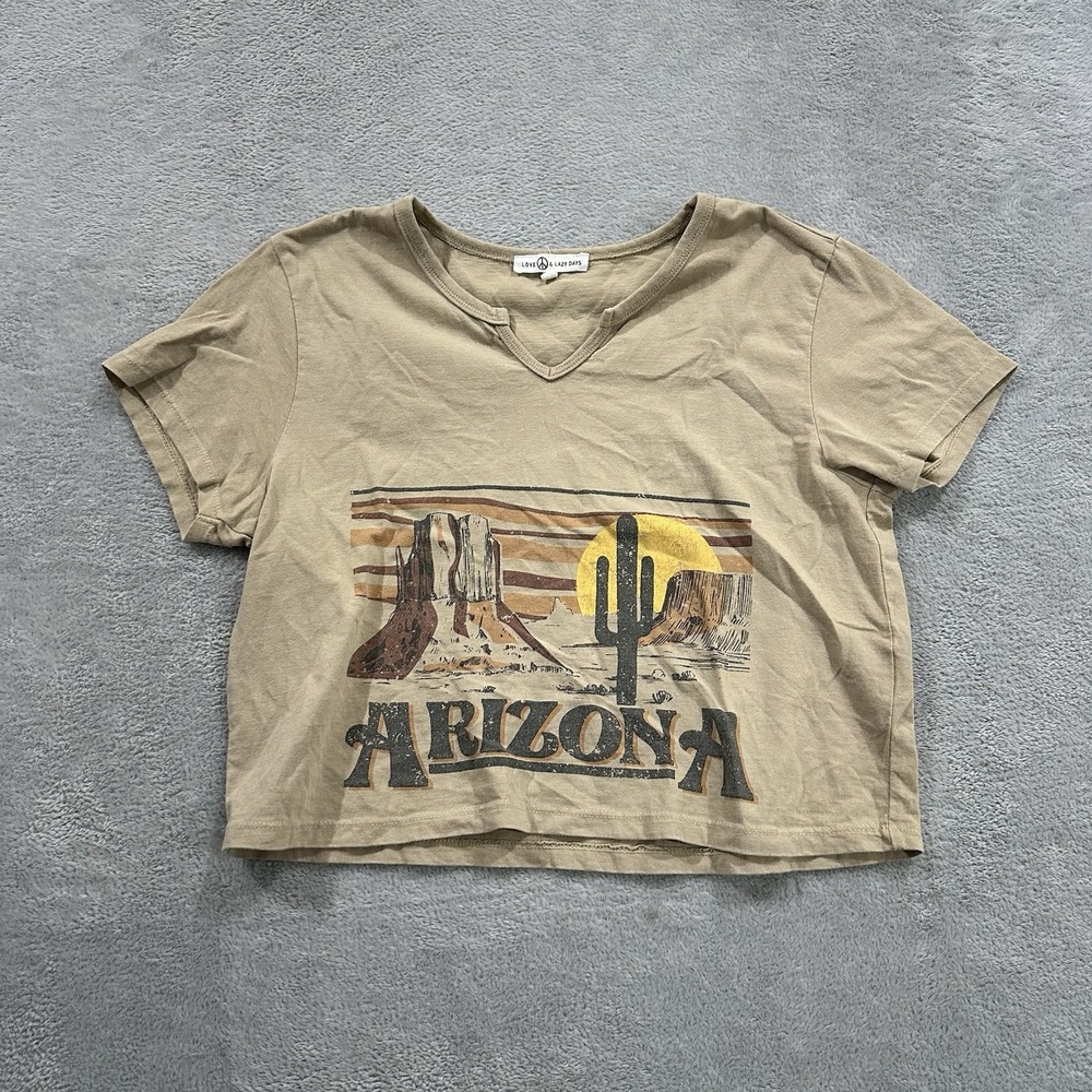 Love & Lazy Days Crop Top Tshirt Women S Beige Arizona Western Boho Festival